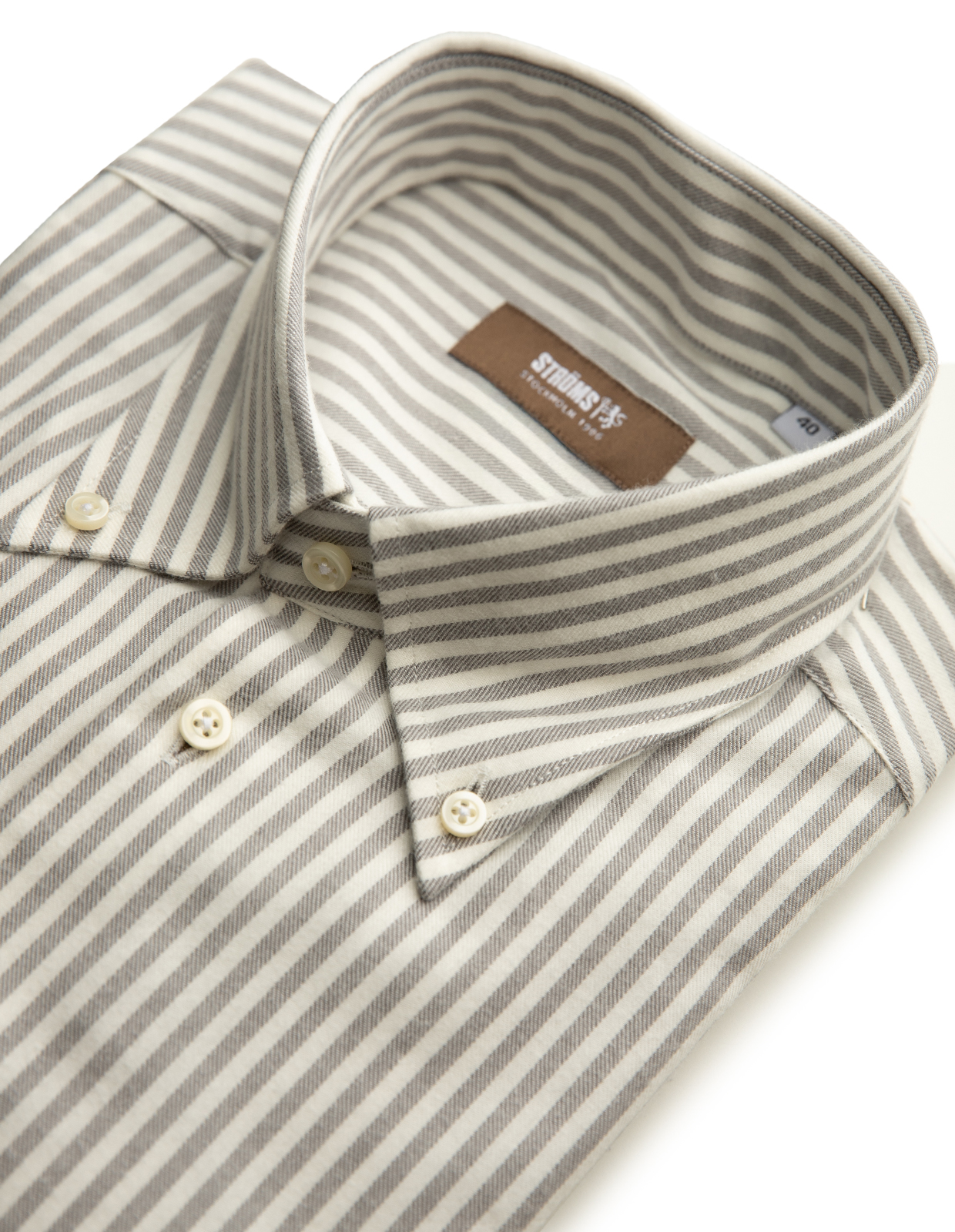Slim Fit Button Down Skjorta Flanell Bomull Cashmere Randig Grå/Vit