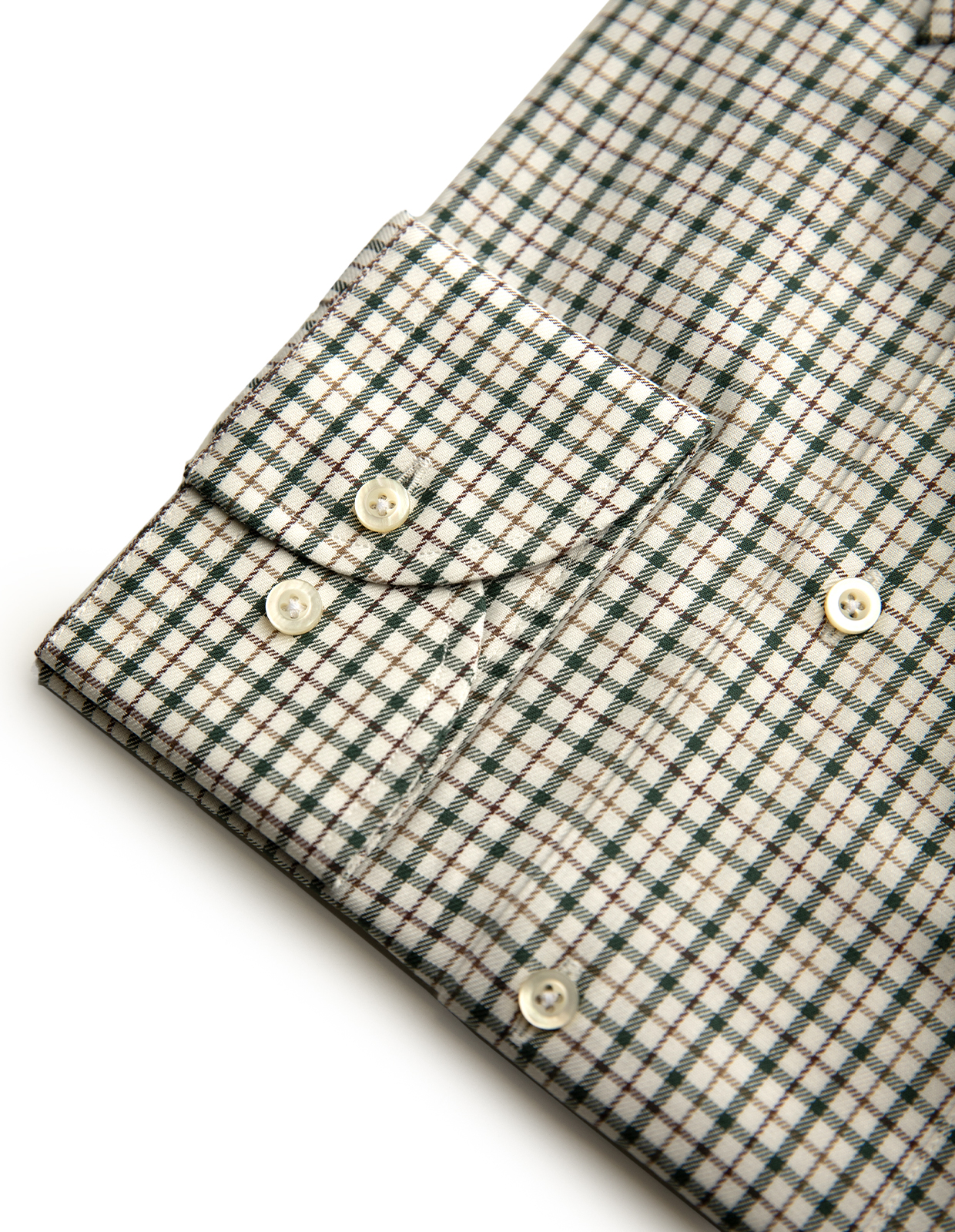 Regular Fit Button Down Skjorta Twill Rutig Grön/Brun/Vit 42