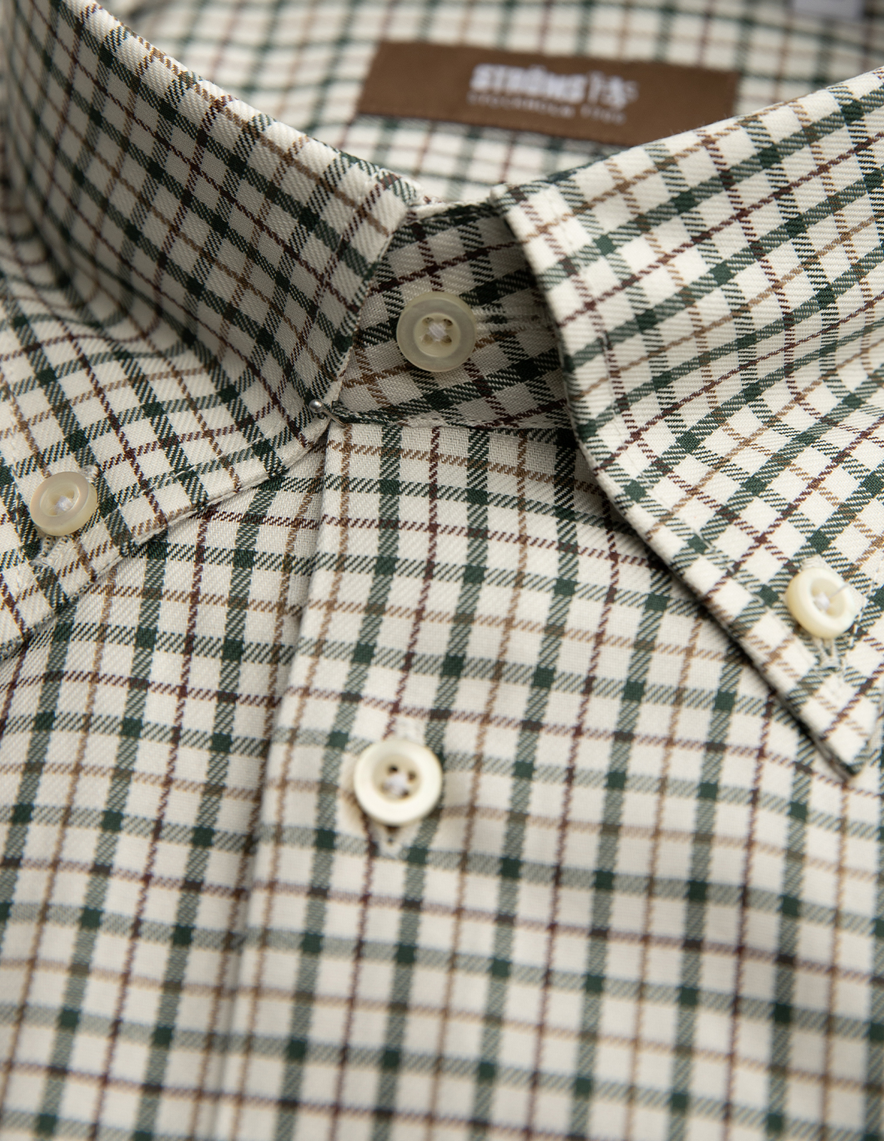Regular Fit Button Down Skjorta Twill Rutig Grön/Brun/Vit 42