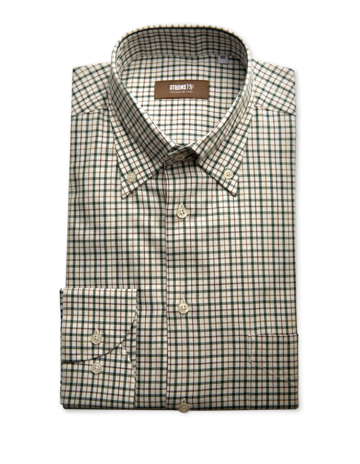 Slim Fit XLÄ Button Down Skjorta Twill Rutig Grön/Brun/Vit
