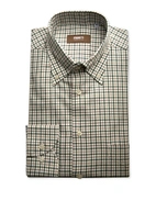 Slim Fit XLÄ Button Down Skjorta Twill Rutig Grön/Brun/Vit