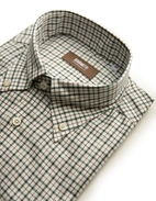 Slim Fit XLÄ Button Down Skjorta Twill Rutig Grön/Brun/Vit