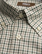 Slim Fit XLÄ Button Down Skjorta Twill Rutig Grön/Brun/Vit