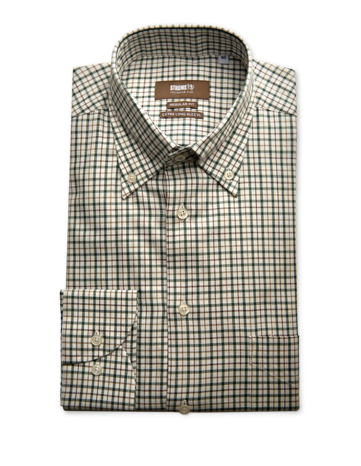 Regular Fit XLÄ Button Down Skjorta Twill Rutig Grön/Brun/Vit