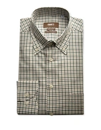 Regular Fit XLÄ Button Down Skjorta Twill Rutig Grön/Brun/Vit