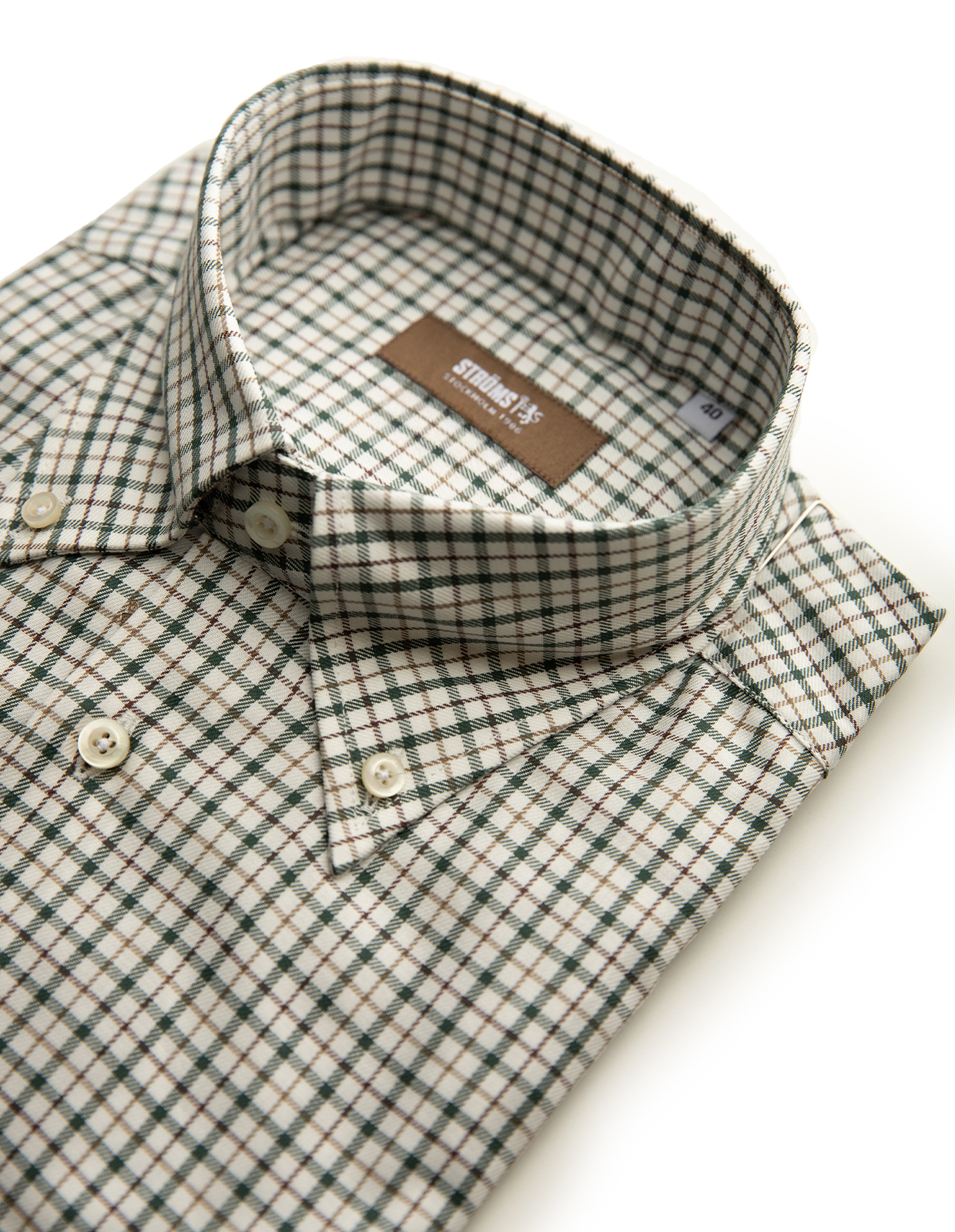 Regular Fit XLÄ Button Down Skjorta Twill Rutig Grön/Brun/Vit