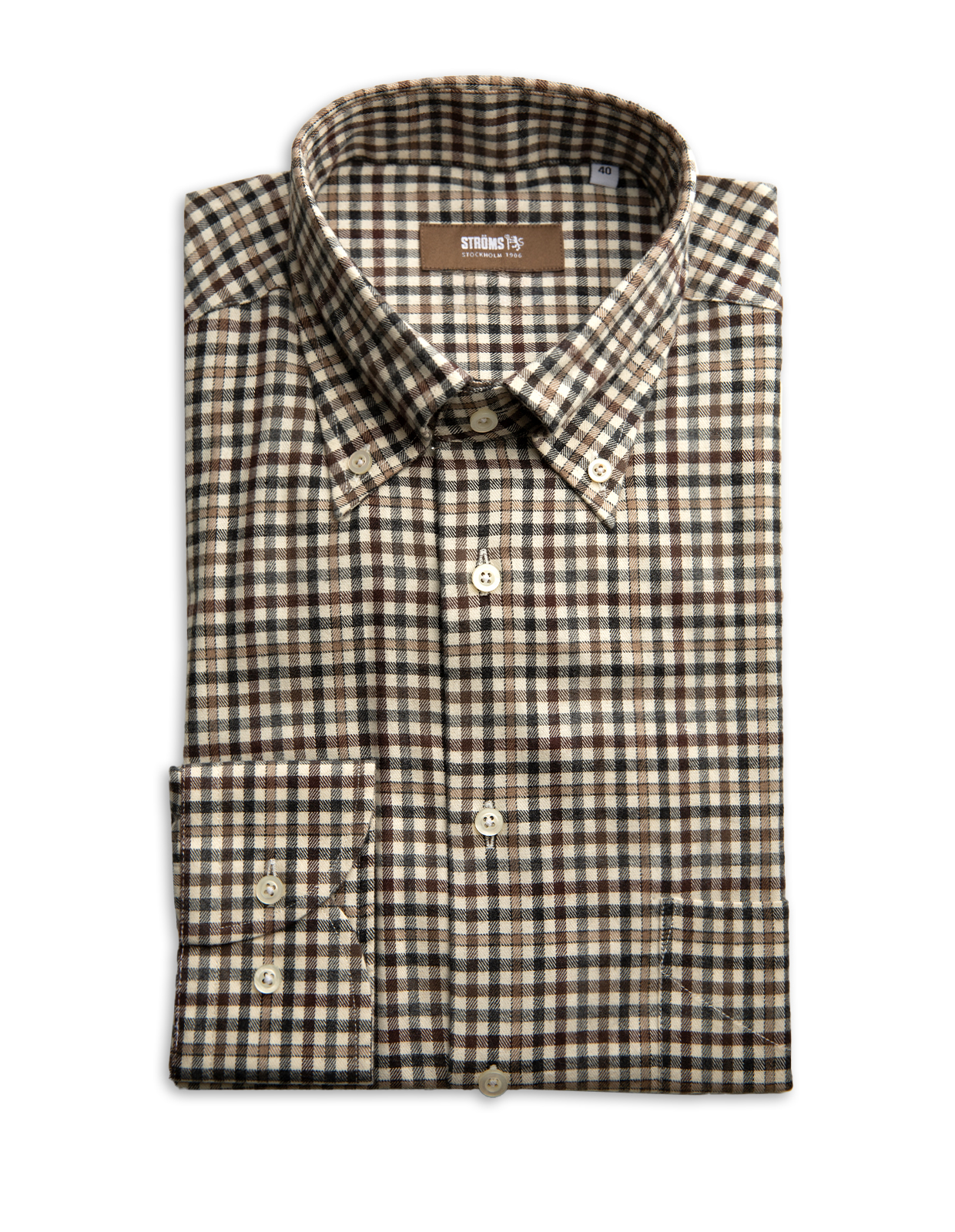 Slim Fit Skjorta Bomull Tattersall Brun/Blå/Beige Rutig