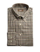 Slim Fit Skjorta Bomull Tattersall Brun/Blå/Beige Rutig