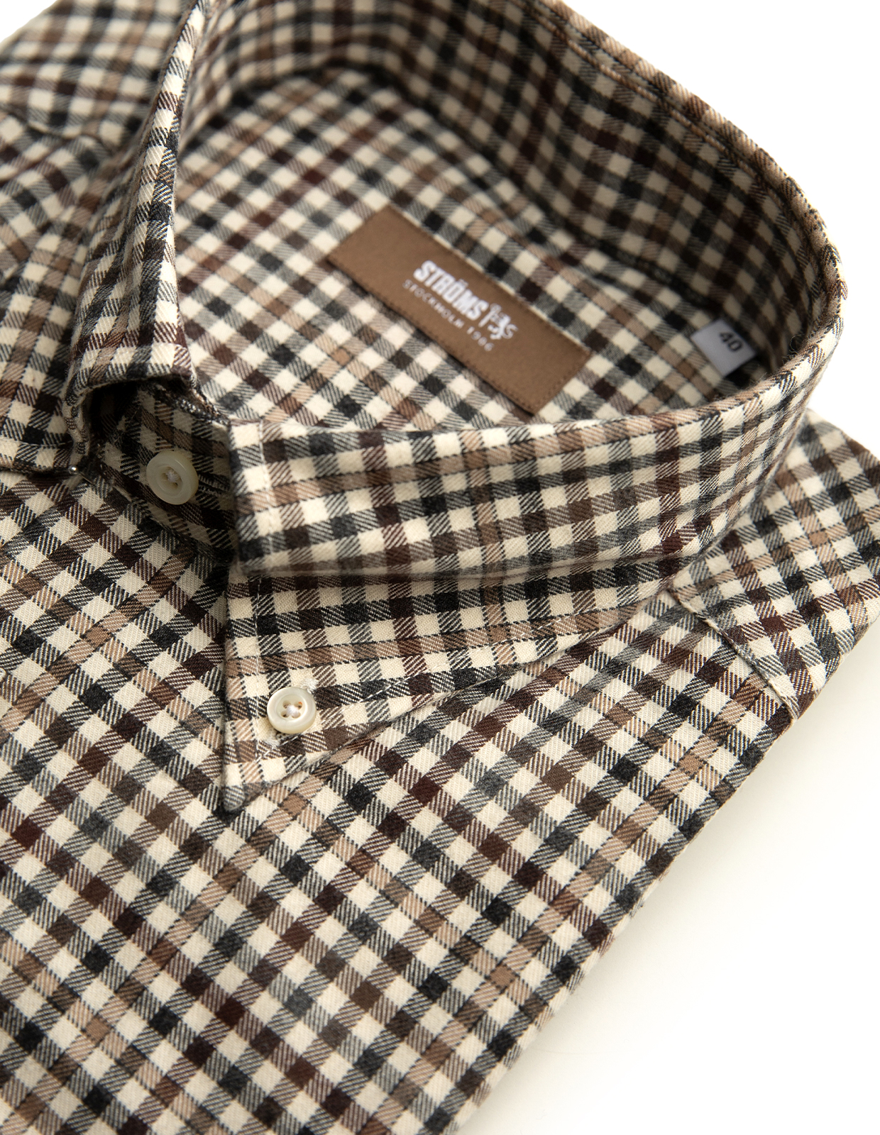 Slim Fit Skjorta Bomull Tattersall Brun/Blå/Beige Rutig