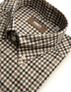 Slim Fit Skjorta Bomull Tattersall Brun/Blå/Beige Rutig
