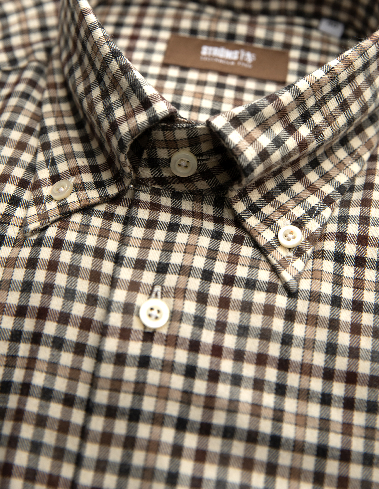 Slim Fit Skjorta Bomull Tattersall Brun/Blå/Beige Rutig