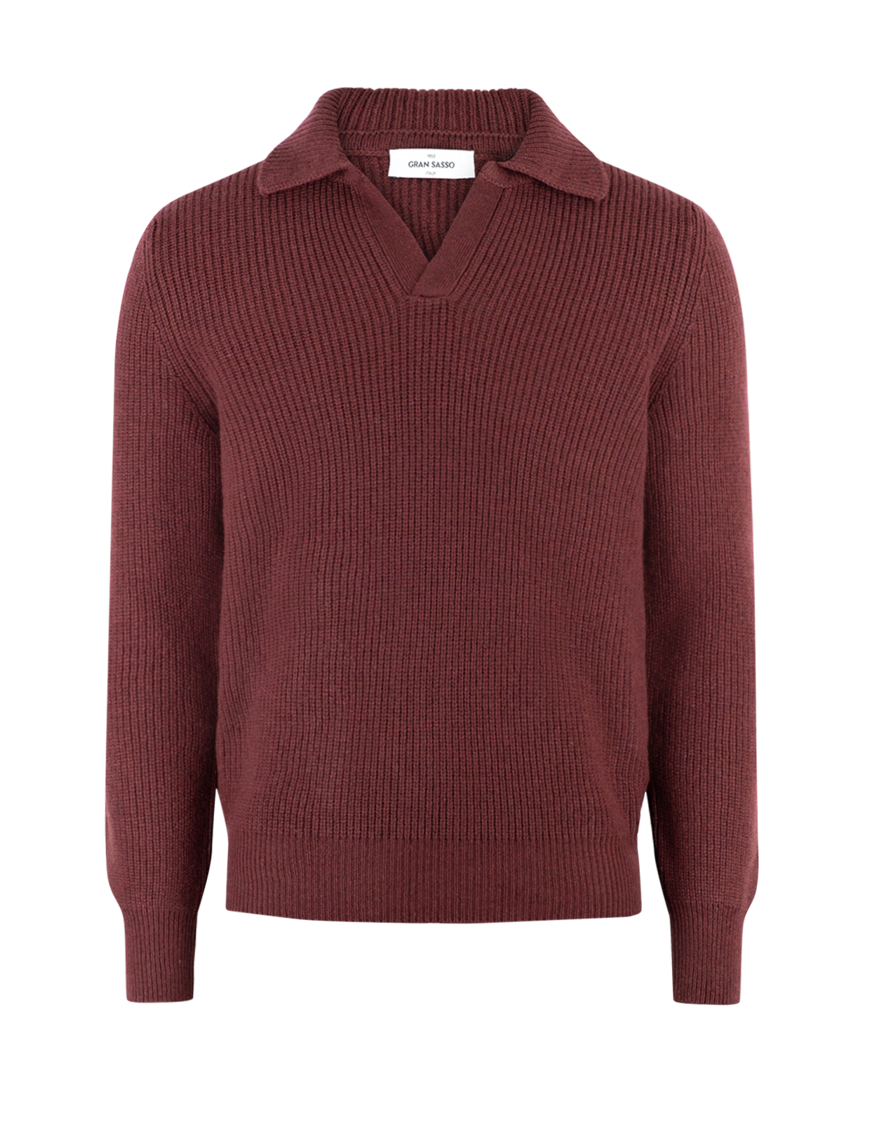 Tröja Öppen Skjortkrage Ull Vinröd