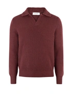 Tröja Öppen Skjortkrage Ull Vinröd