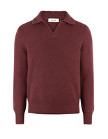 Tröja Öppen Skjortkrage Ull Vinröd