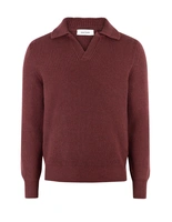 Tröja Öppen Skjortkrage Ull Vinröd