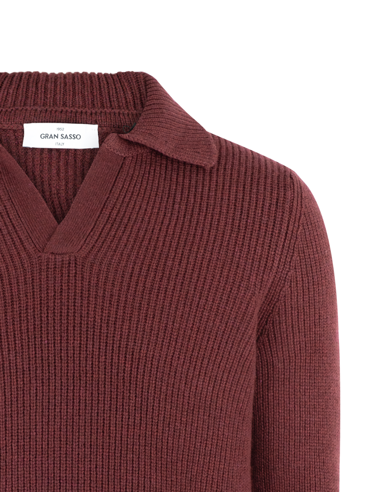 Tröja Öppen Skjortkrage Ull Vinröd