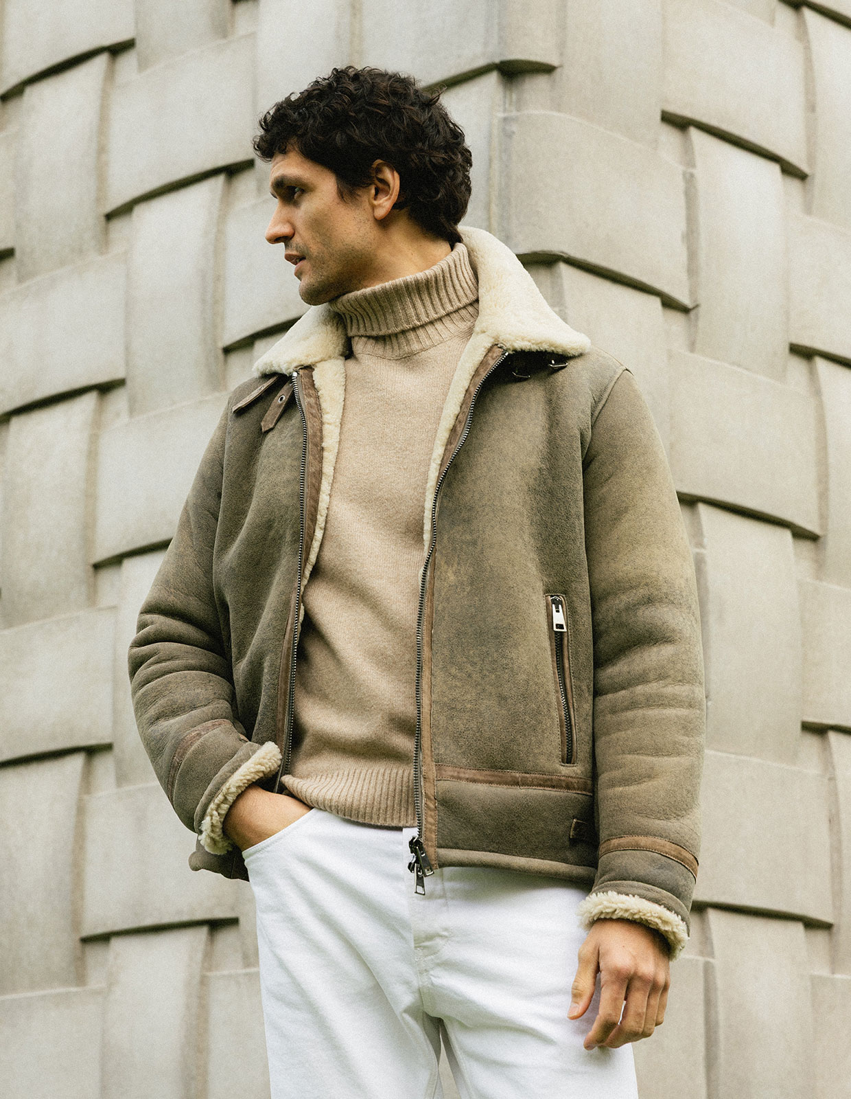 Pilot Shearling Jacka Vintage Grönbeige