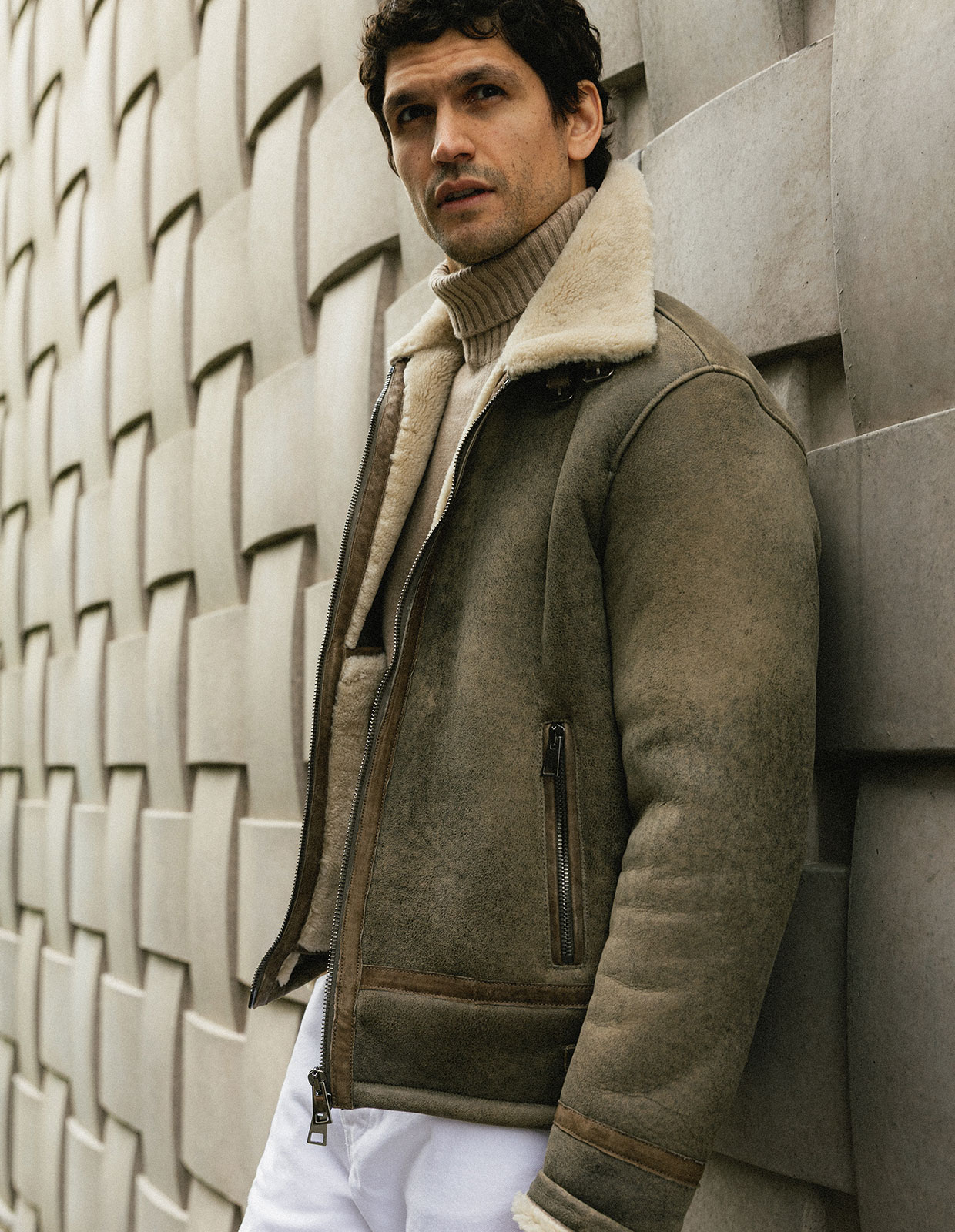 Pilot Shearling Jacka Vintage Grönbeige