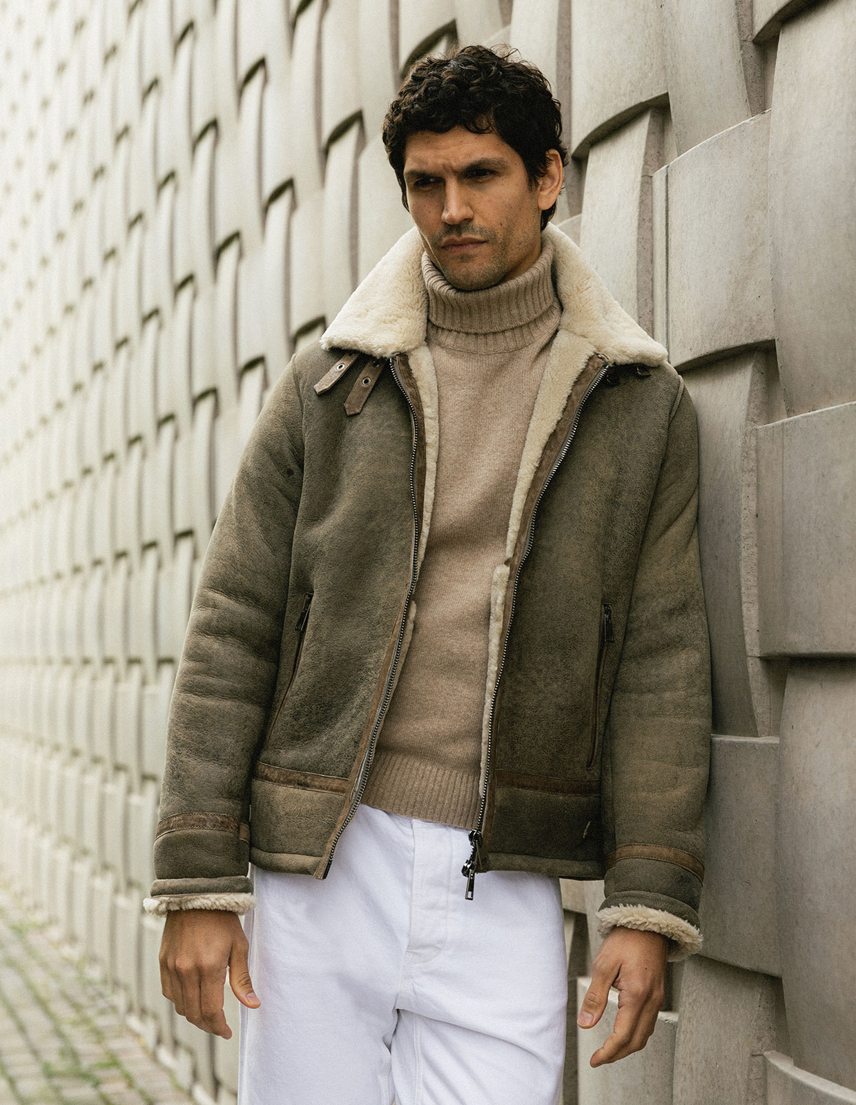Pilot Shearling Jacka Vintage Grönbeige