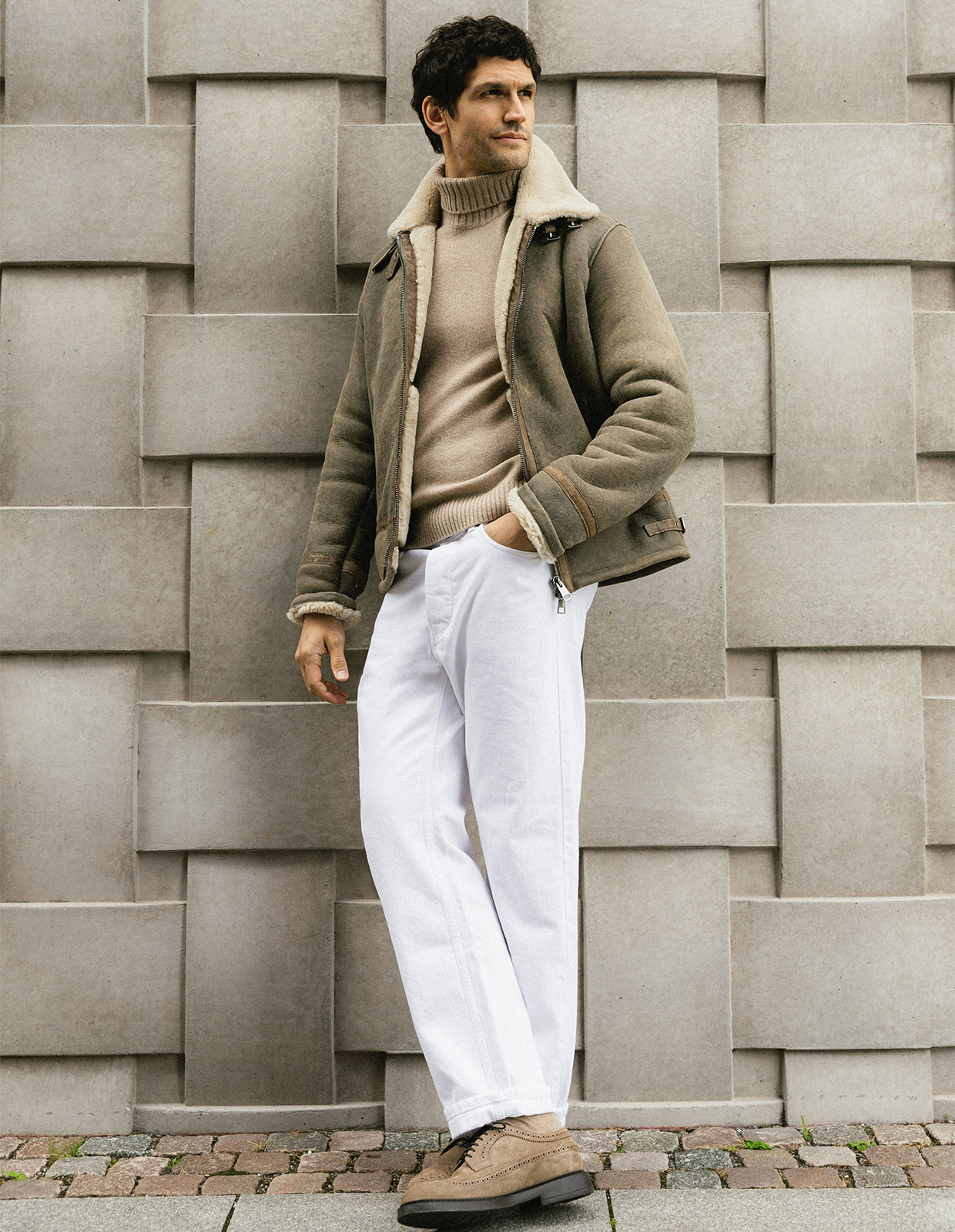 Pilot Shearling Jacka Vintage Grönbeige