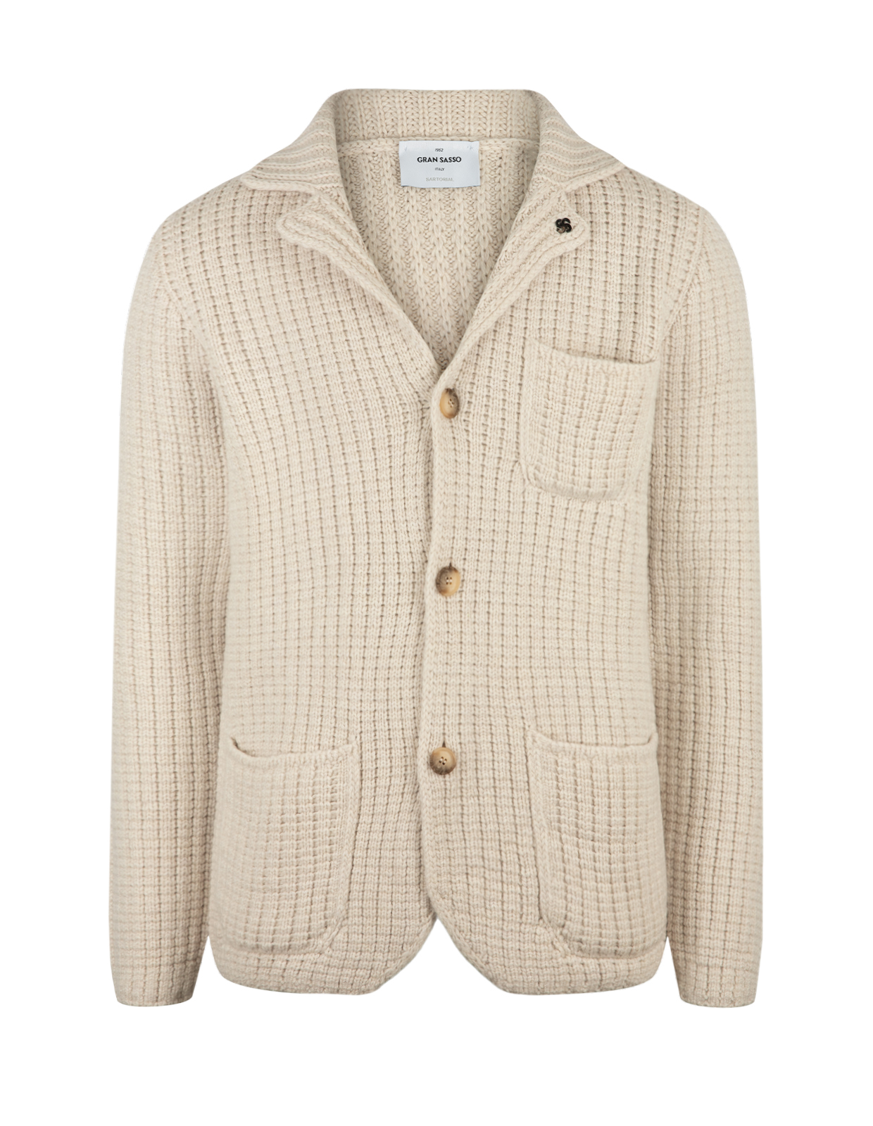 Cardigan Rustik Strukturstickad Ull Ljusbeige