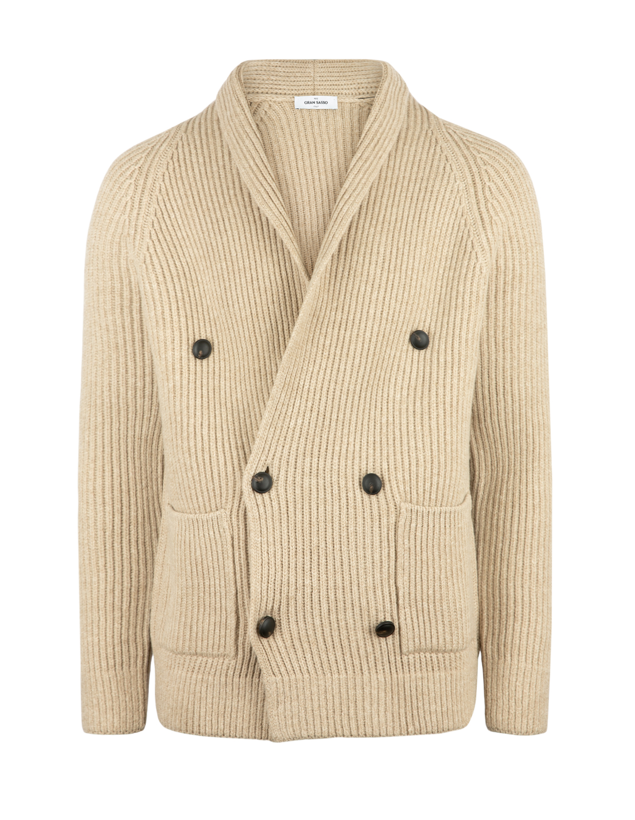 Cardigan Dubbelknäppt Sjalkrage Ull Ljusbeige 52