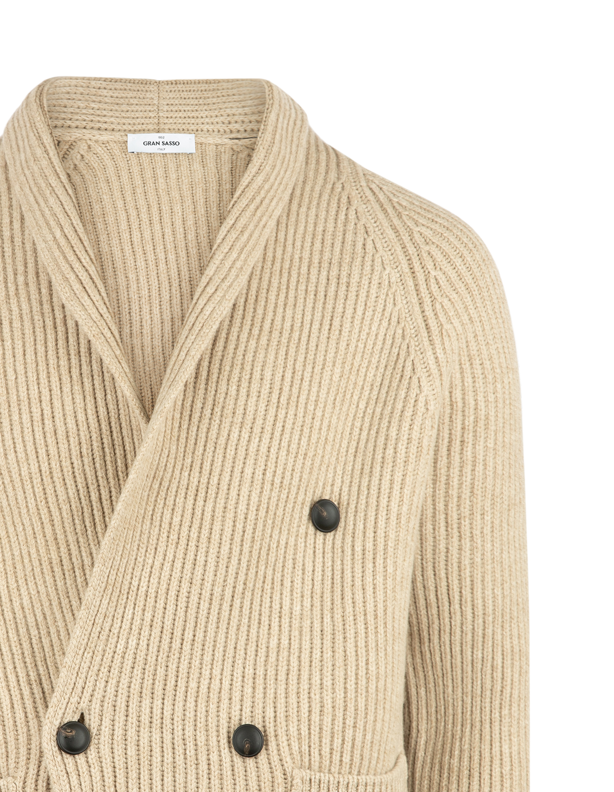 Cardigan Dubbelknäppt Sjalkrage Ull Ljusbeige 52