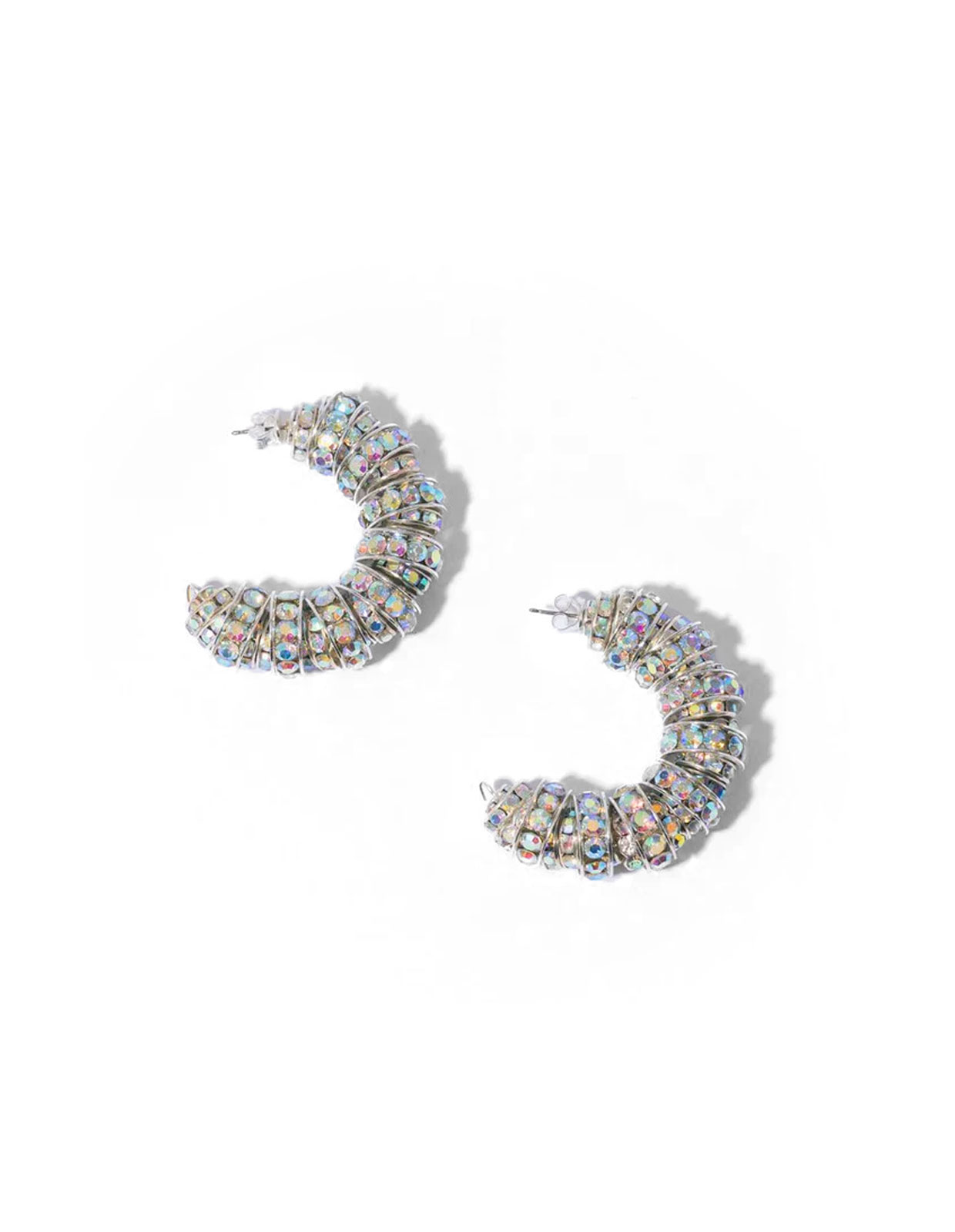 Fat Diamond Hoops Silver One Size