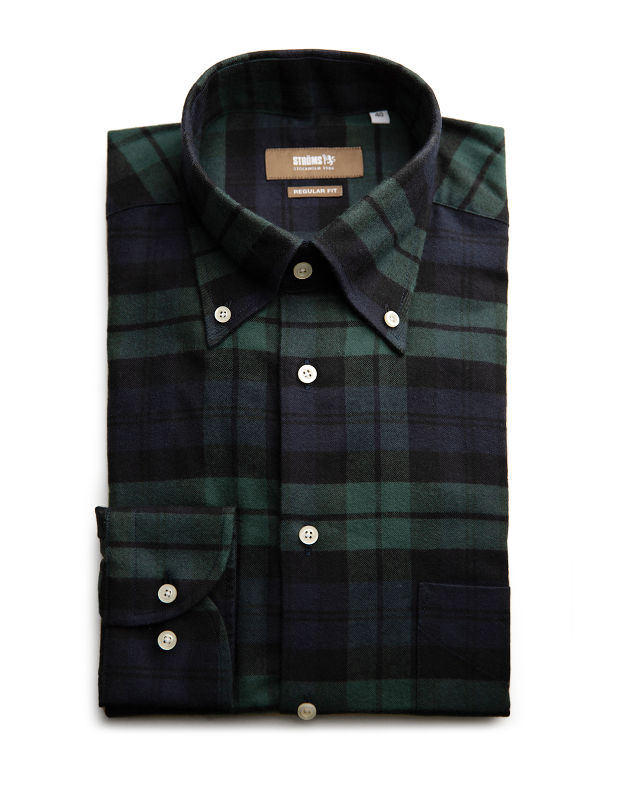 Regular Fit Button Down Skjorta Flanell Blackwatch Grön/Blå/Svart