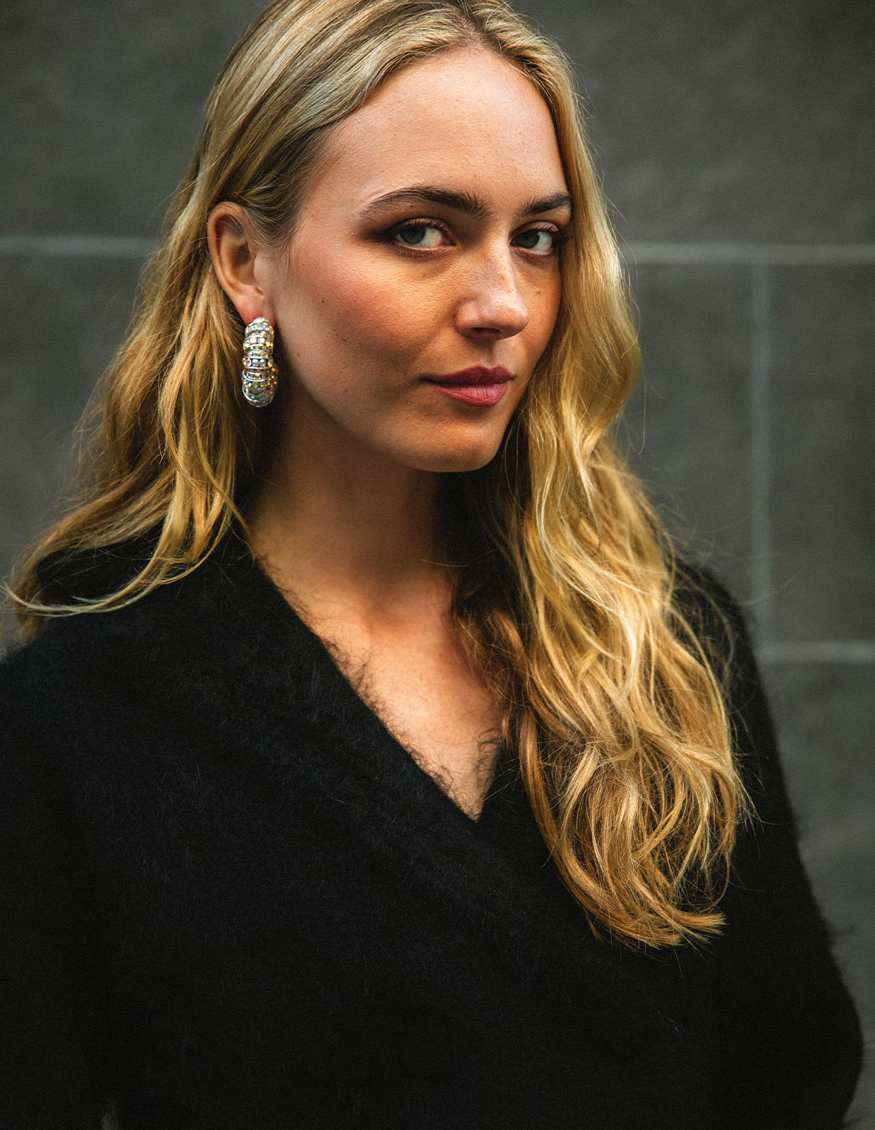 Fat Diamond Hoops Silver One Size