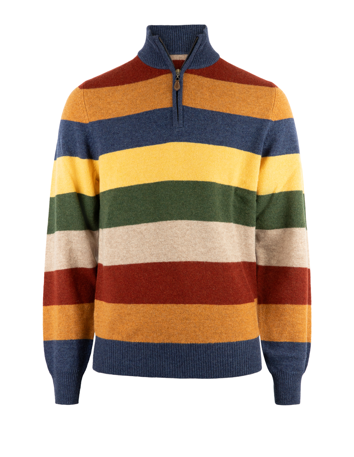 Lyndhurst Zip-tröja Lammull Randig Navy/Rost/Beige