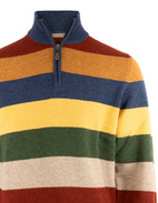 Lyndhurst Zip-tröja Lammull Randig Navy/Rost/Beige 58