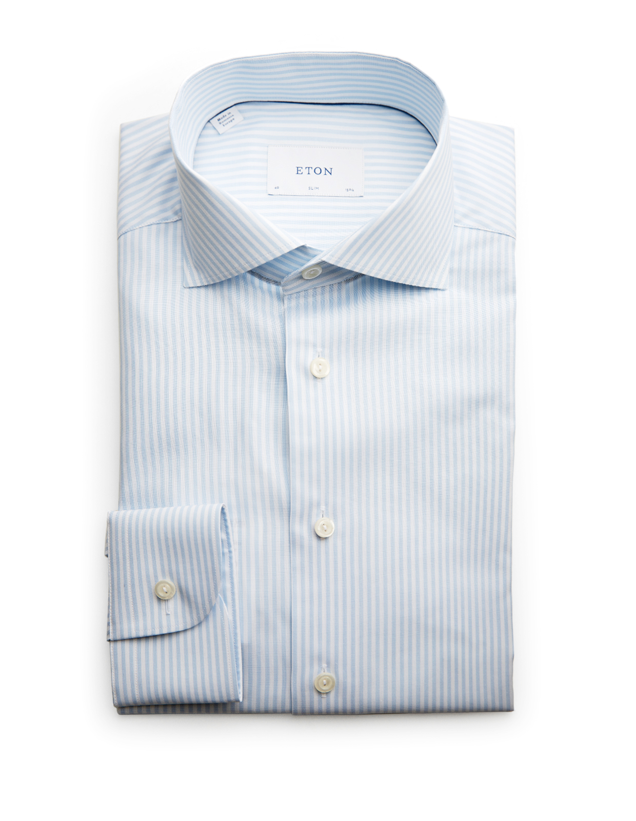 Slim Fit Skjorta Bomull Ljusblå/Vit Randig 44