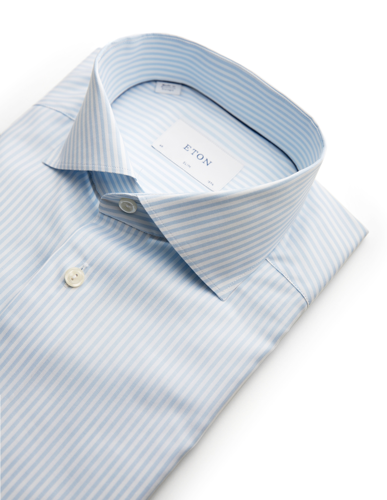Slim Fit Skjorta Bomull Ljusblå/Vit Randig