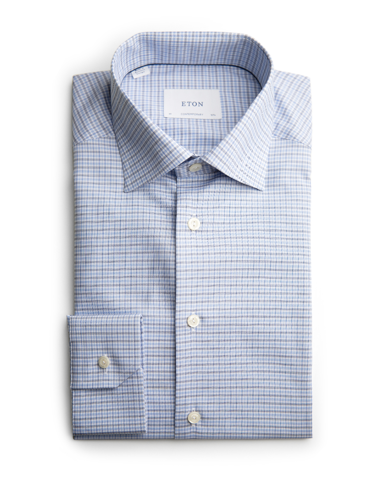 Contemporary Fit Skjorta Bomull Ljusblå Rutig 46