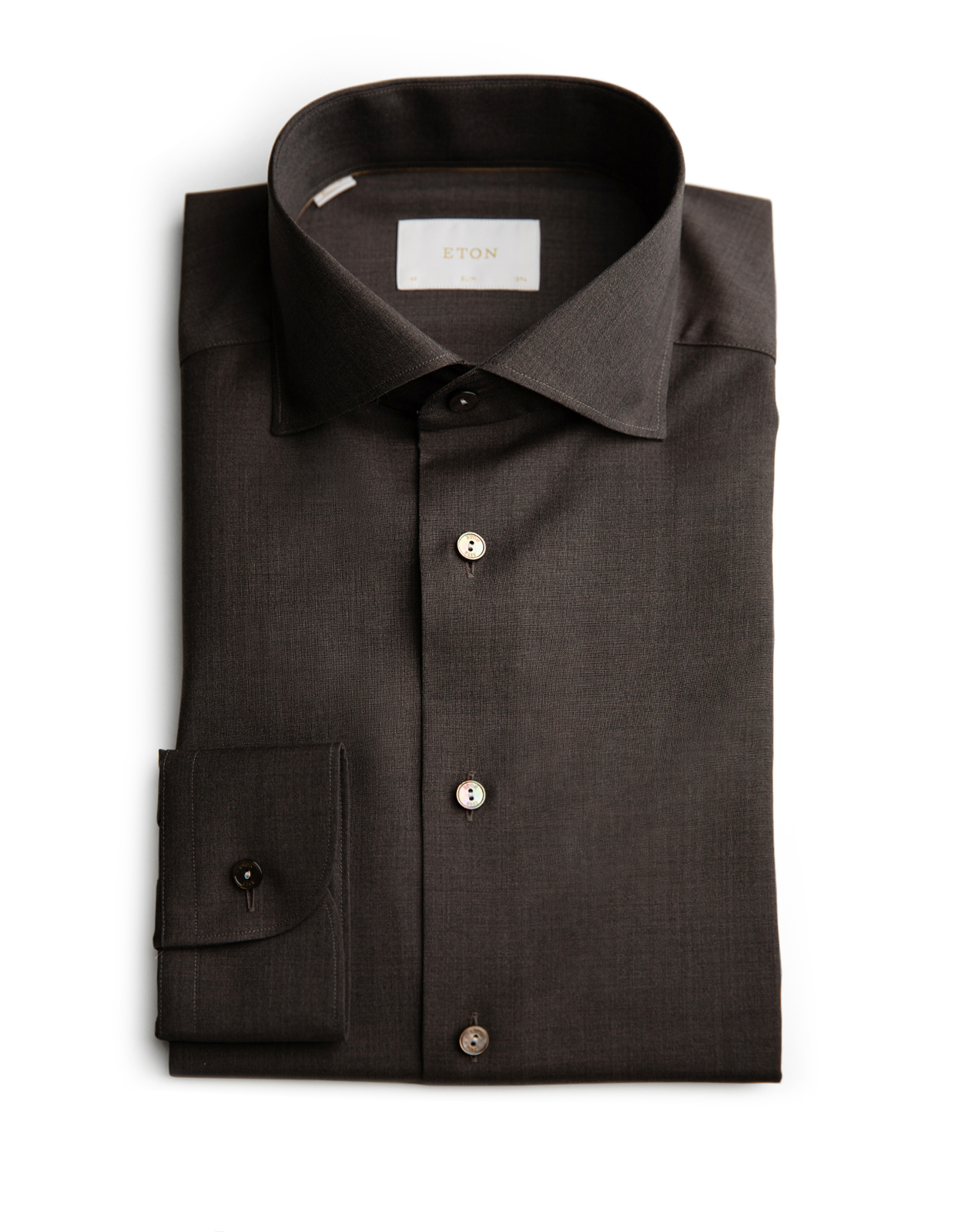 Slim Fit Skjorta Merinoull Mörkbrun