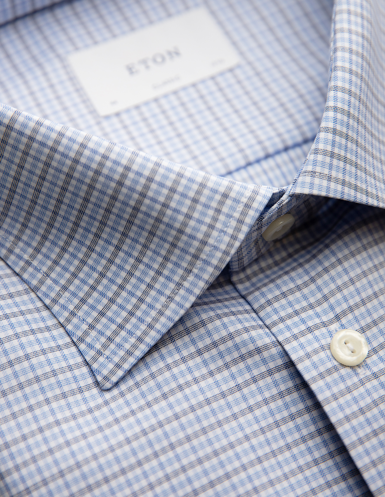 Classic Fit Skjorta Bomull Ljusblå Rutig 44