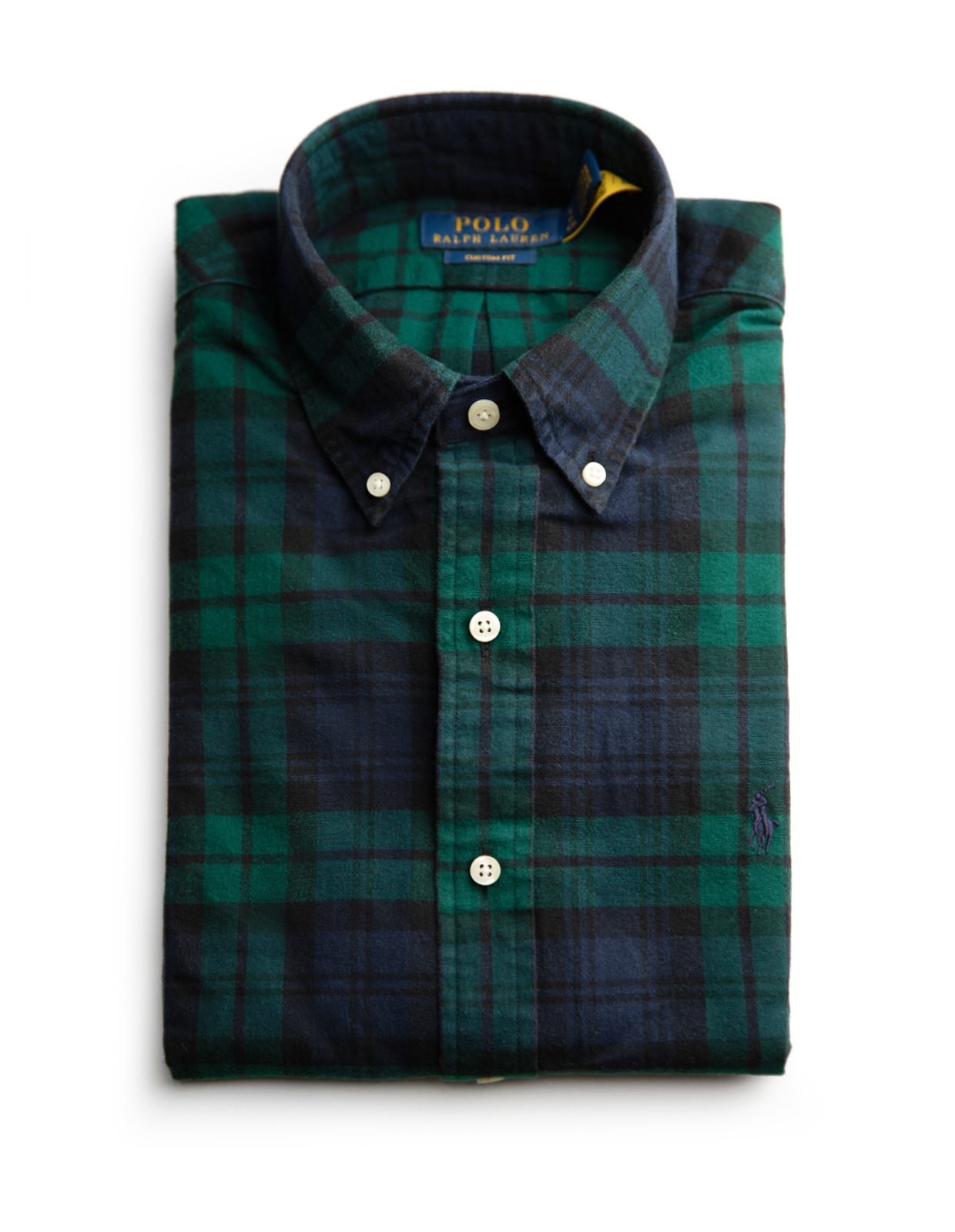 Custom Fit Skjorta Bomull Navy/Grön Rutig