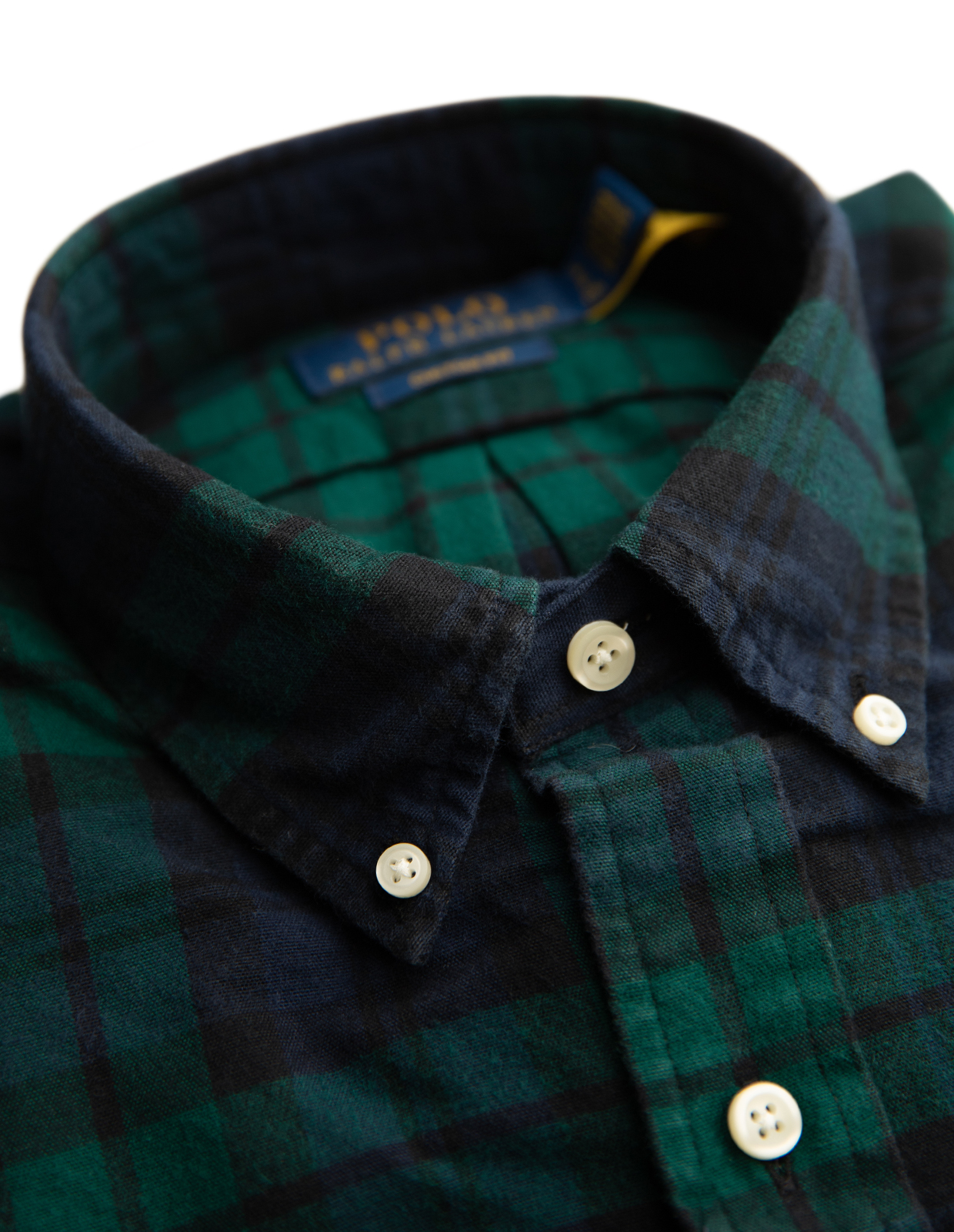 Custom Fit Skjorta Bomull Navy/Grön Rutig