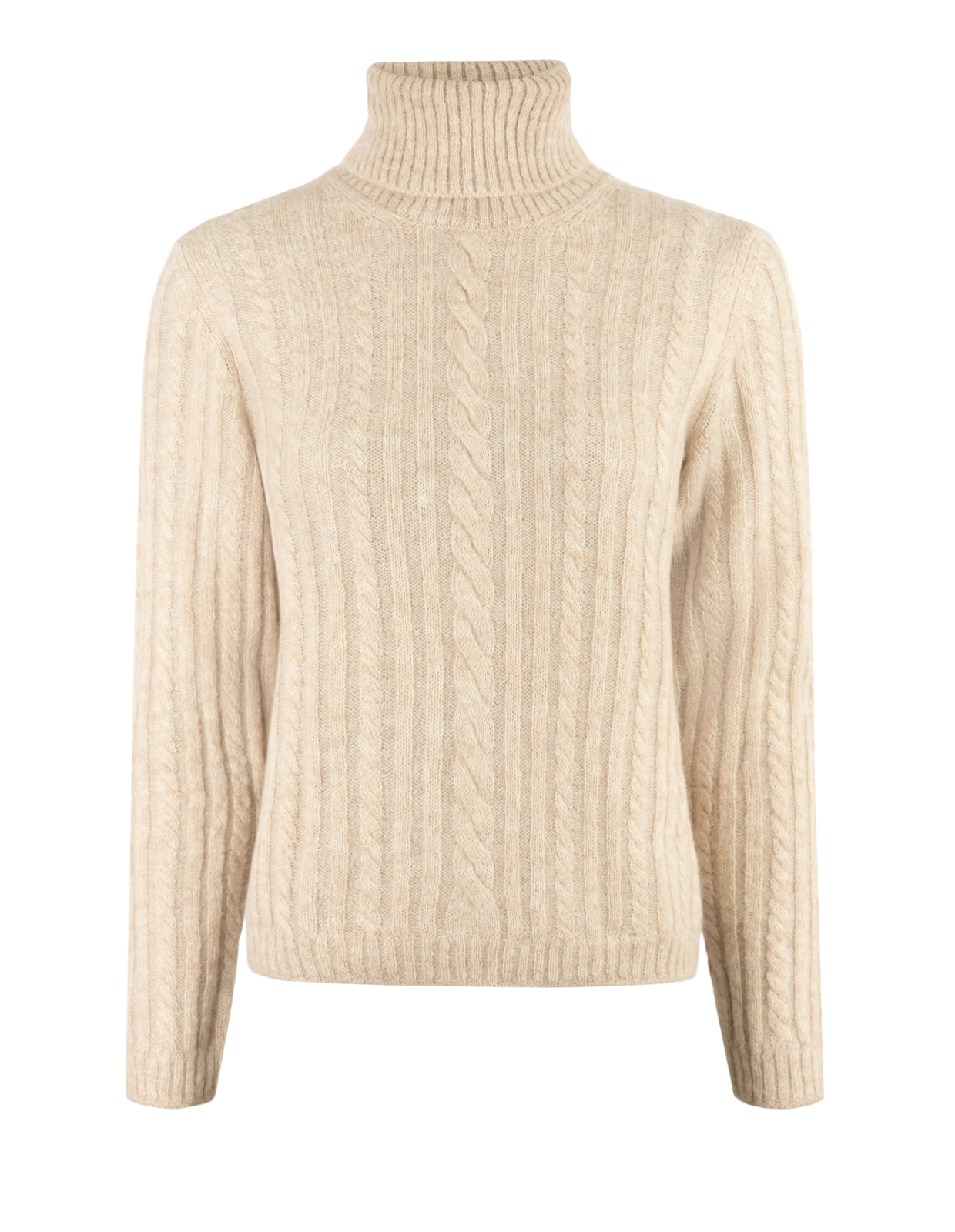 Kabelstickad Polotröja Beige