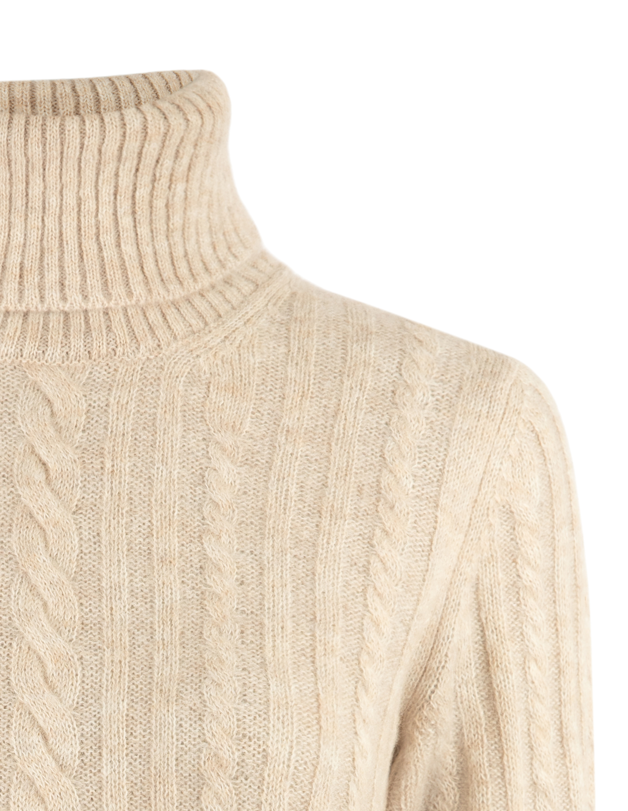 Kabelstickad Polotröja Beige