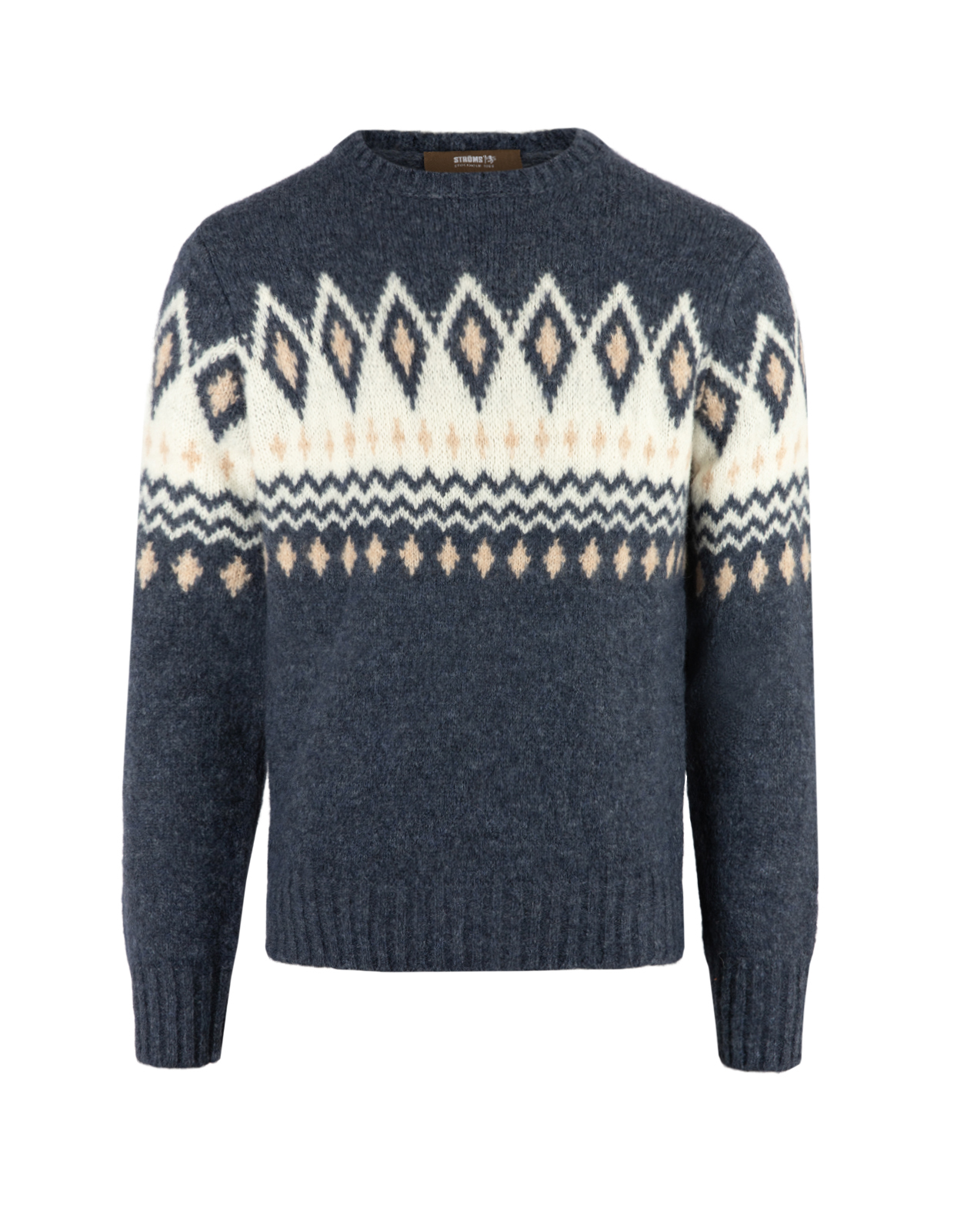 Tröja Rundhals Merino Alpacka Fair Isle Denimblå