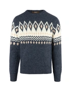 Tröja Rundhals Merino Alpacka Fair Isle Denimblå