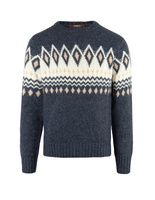 Tröja Rundhals Merino Alpacka Fair Isle Denimblå
