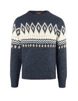 Tröja Rundhals Merino Alpacka Fair Isle Denimblå