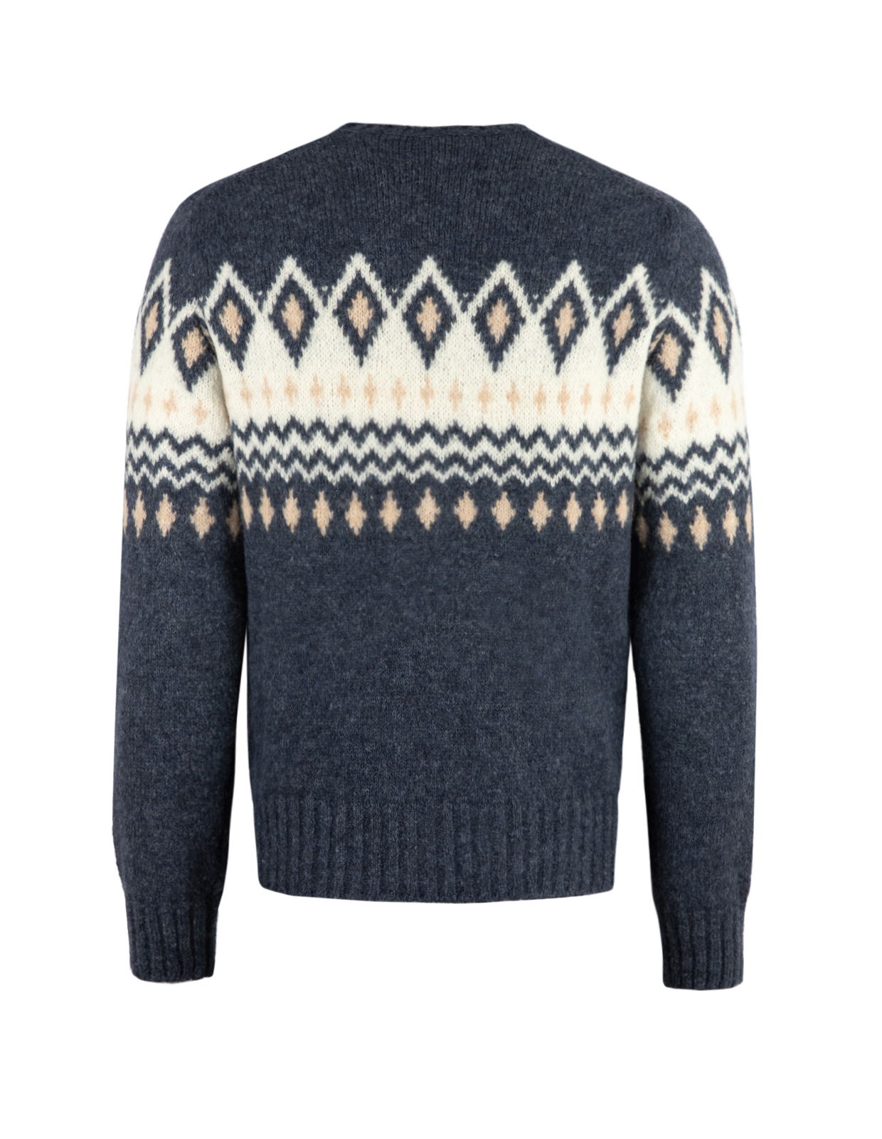 Tröja Rundhals Merino Alpacka Fair Isle Denimblå