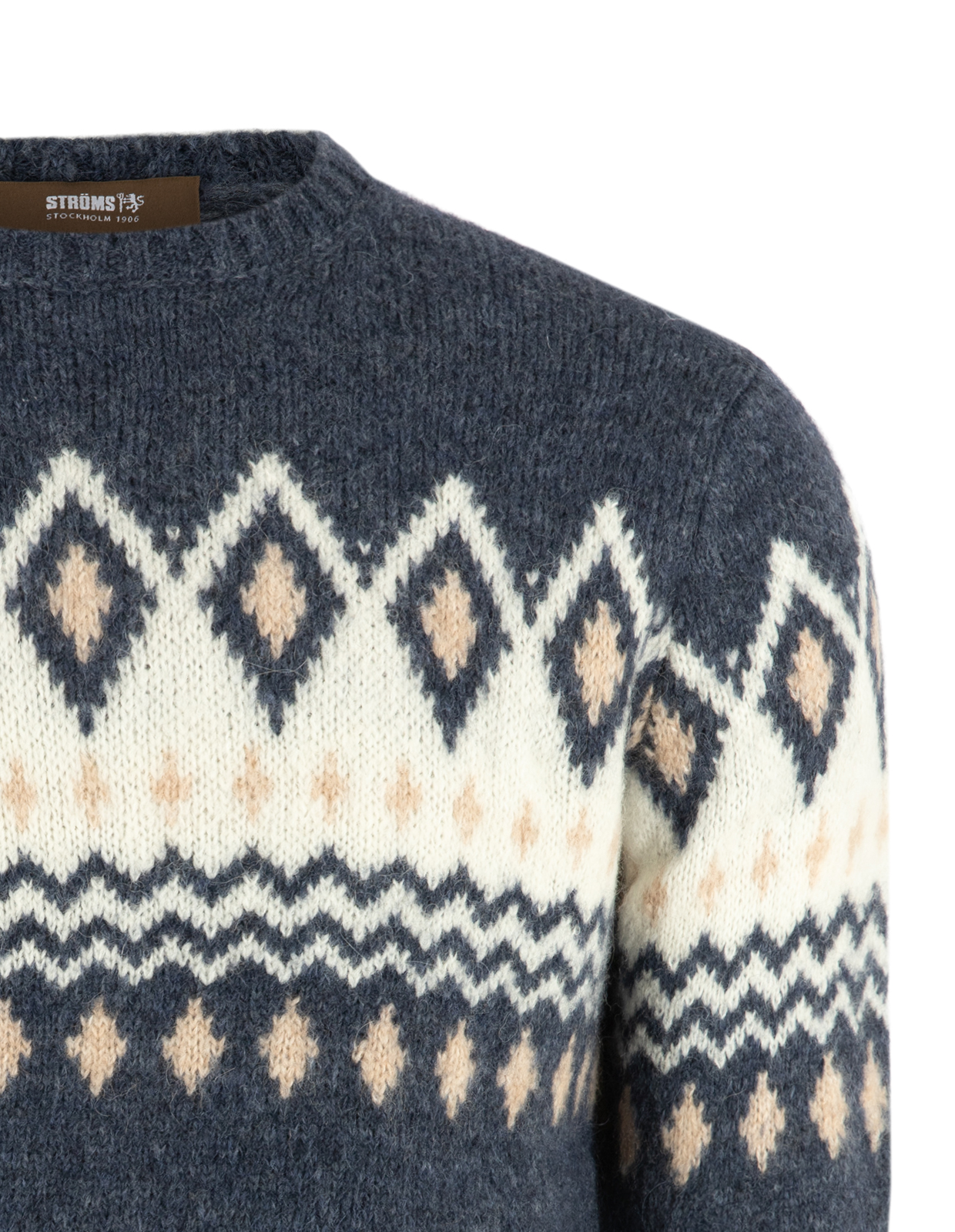 Tröja Rundhals Merino Alpacka Fair Isle Denimblå
