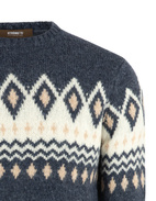 Tröja Rundhals Merino Alpacka Fair Isle Denimblå