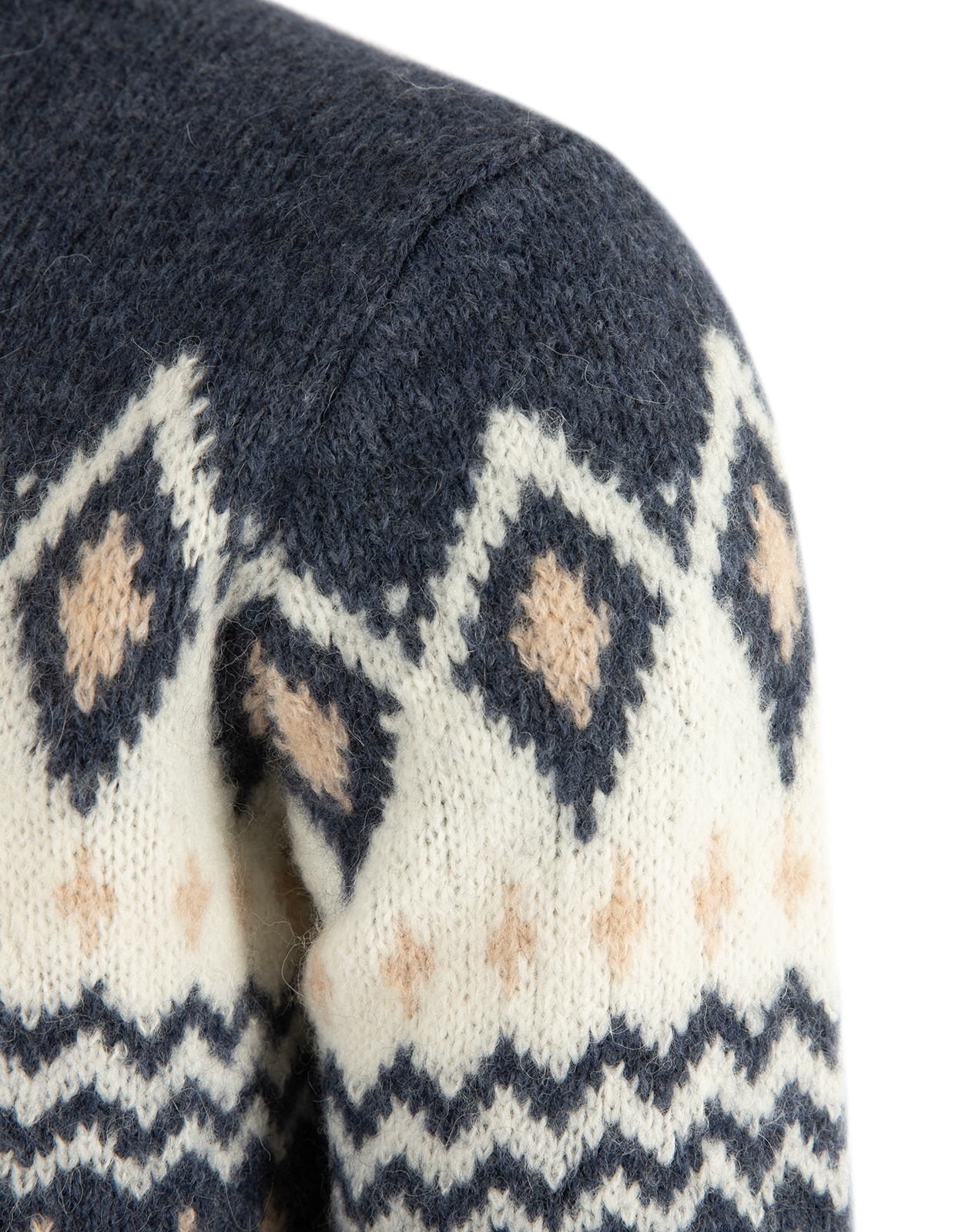 Tröja Rundhals Merino Alpacka Fair Isle Denimblå