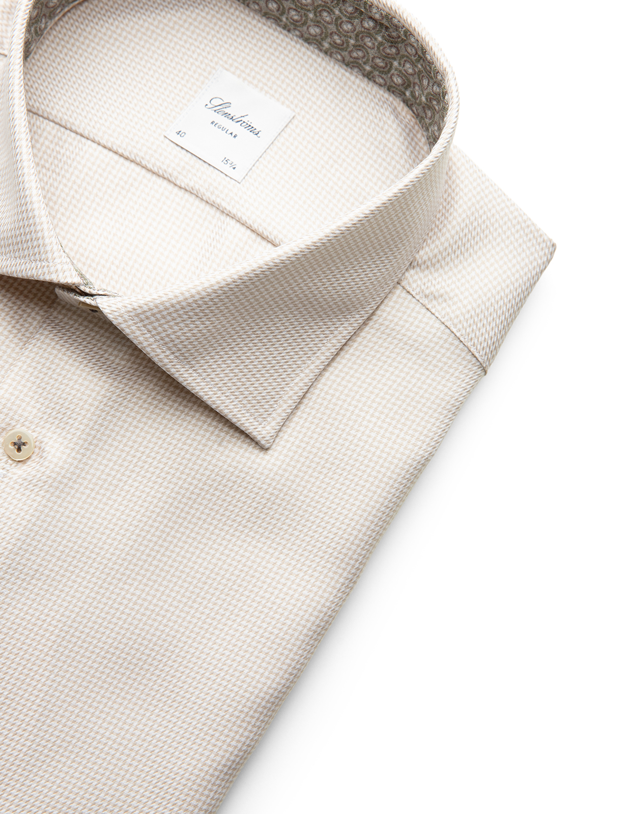 Regular Skjorta Bomull Mikrohundtandsmönster Beige